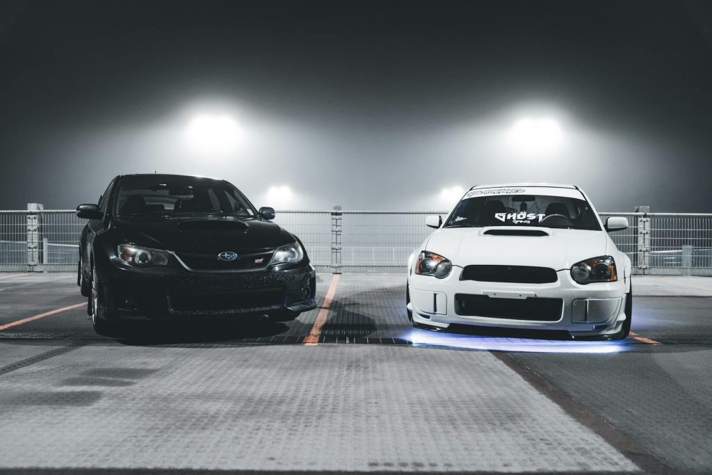 black and white subaru wrx
